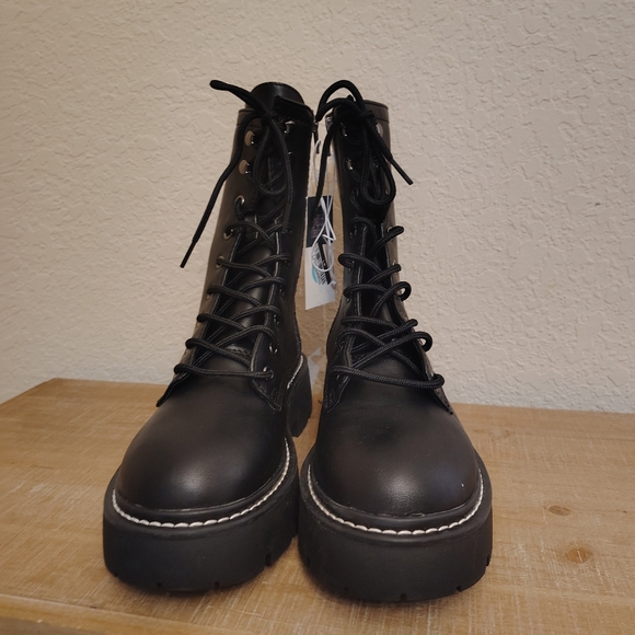 Black Combat Boots W/ Zipper Sz 9 1/2 Women Bikercore Matrix Y2k 90s Grunge - Picture 5 of 5